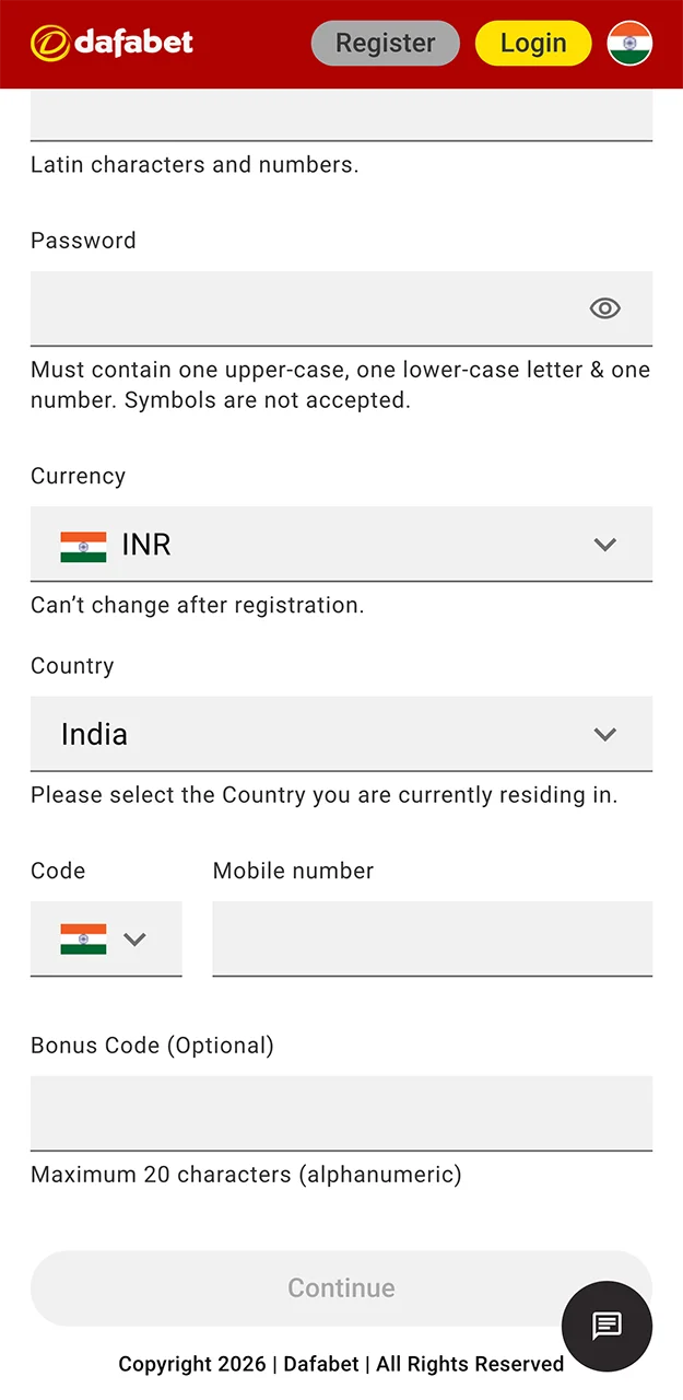 The registration process on the Dafabet app is very simple and won't take you long.
