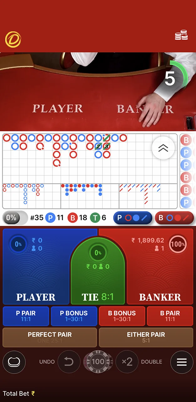 Place your bet and watch the Dafabet casino dealer in action.