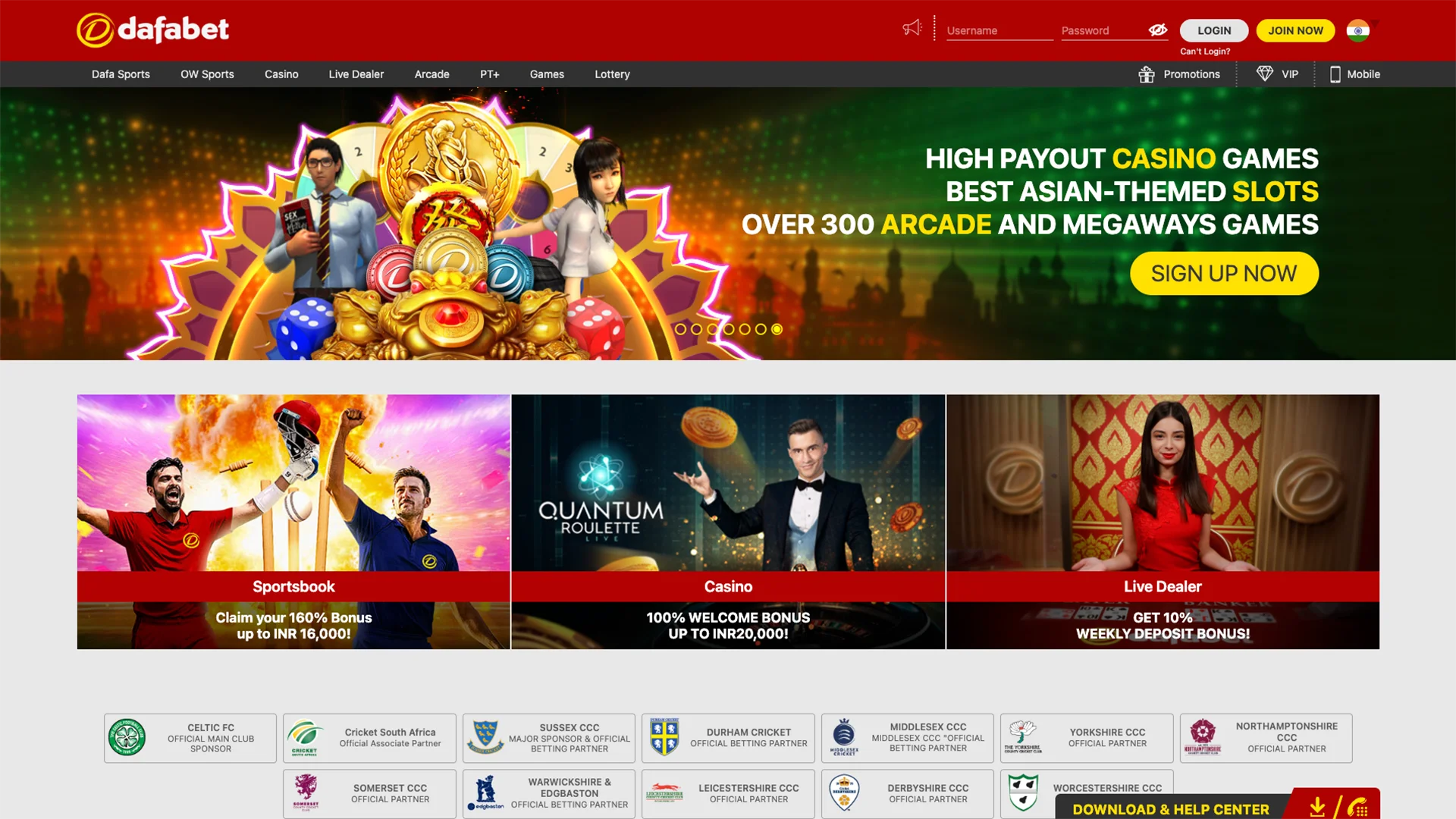 The Dafabet website homepage.
