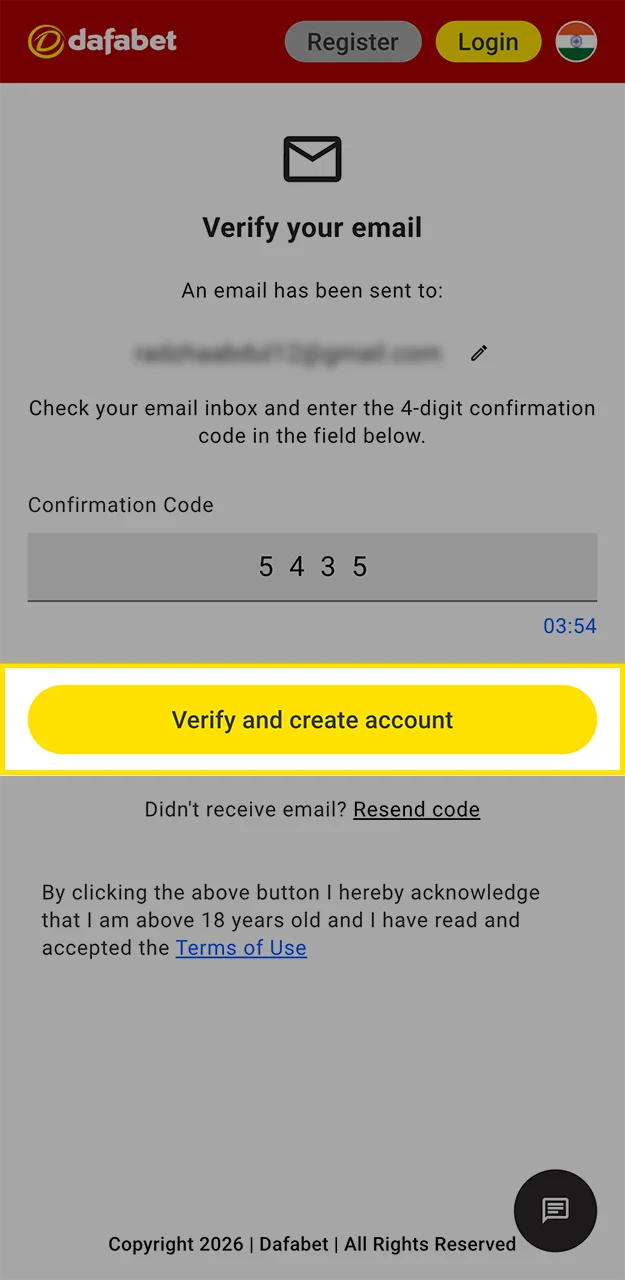 Verify your identity and complete the account creation process on the Dafabet website.