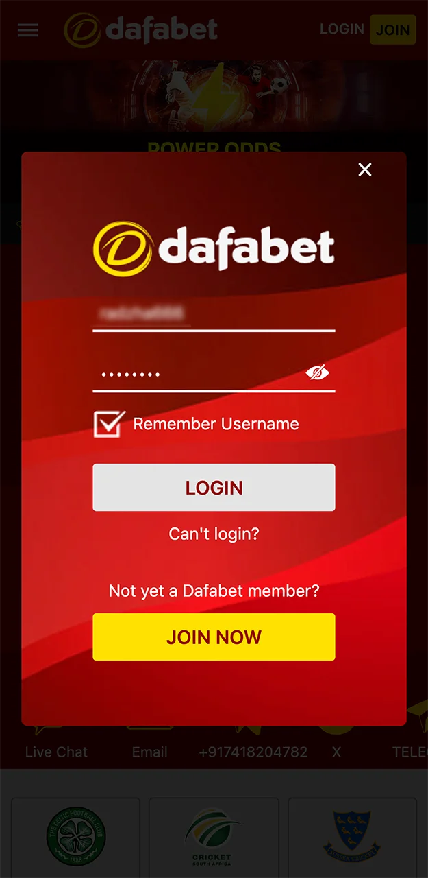 Check your keyboard layout before entering your login details in the Dafabet app.