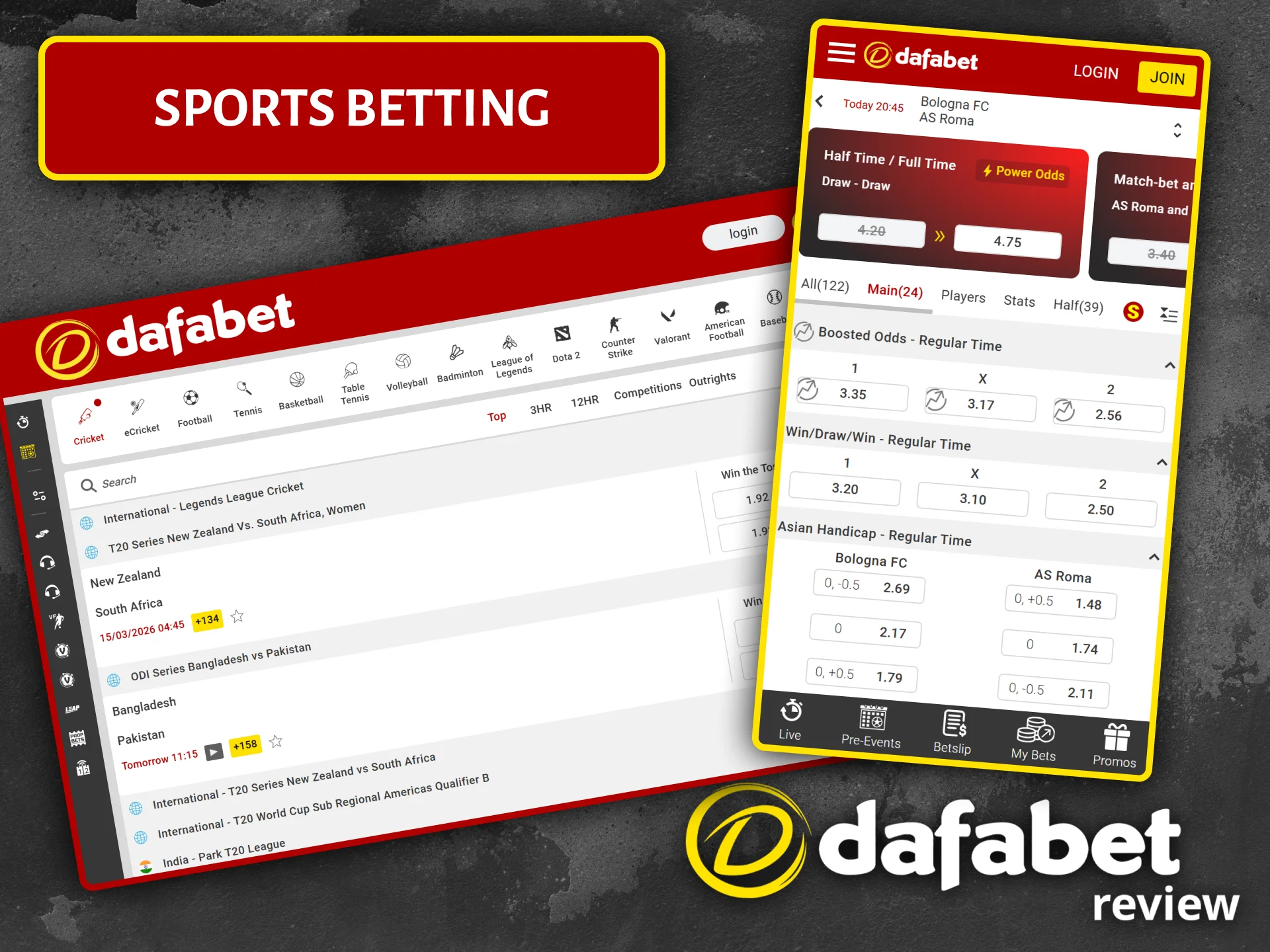 Find out more about Dafabet's wide selection of sports bets across all major sports and tournaments.