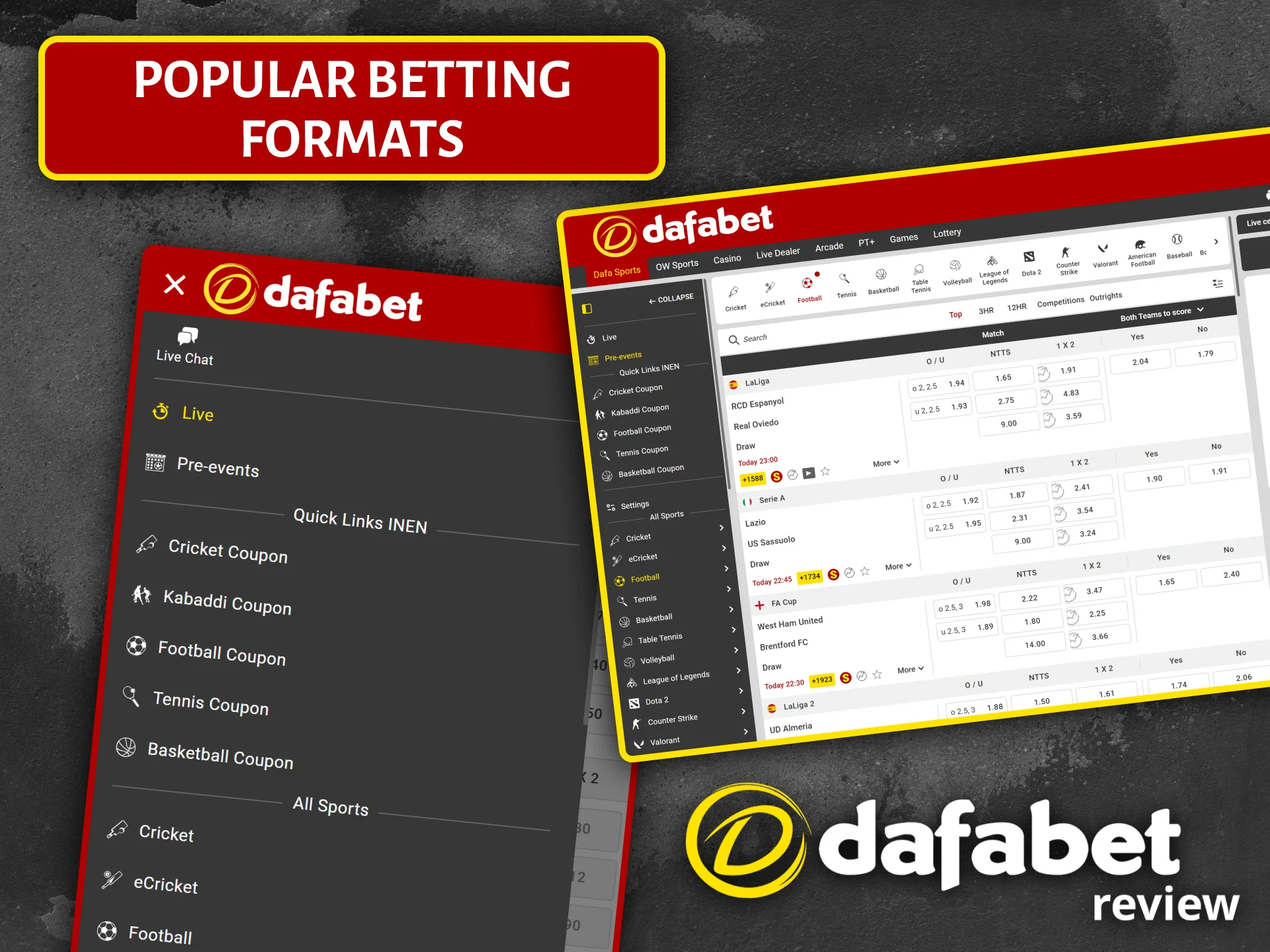 Explore the various popular betting formats and market types available at Dafabet.
